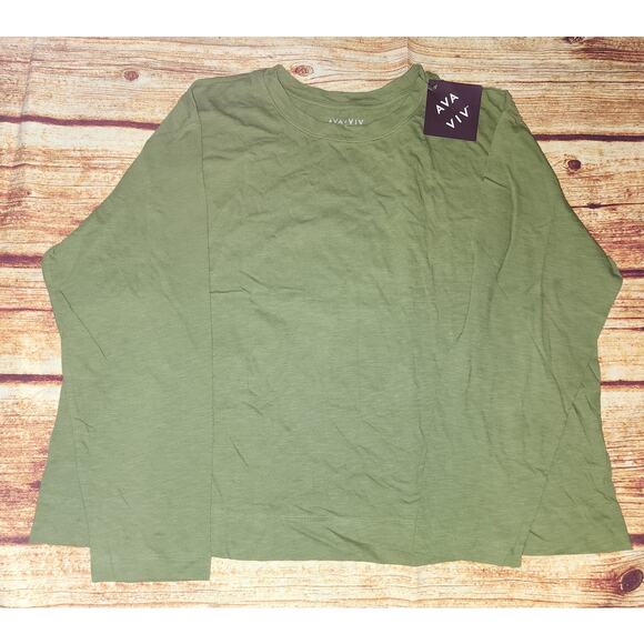 AVA VIV Women's Long Sleeve T-Shirt Top Olive Green Casual Basic - Picture 1 of 7